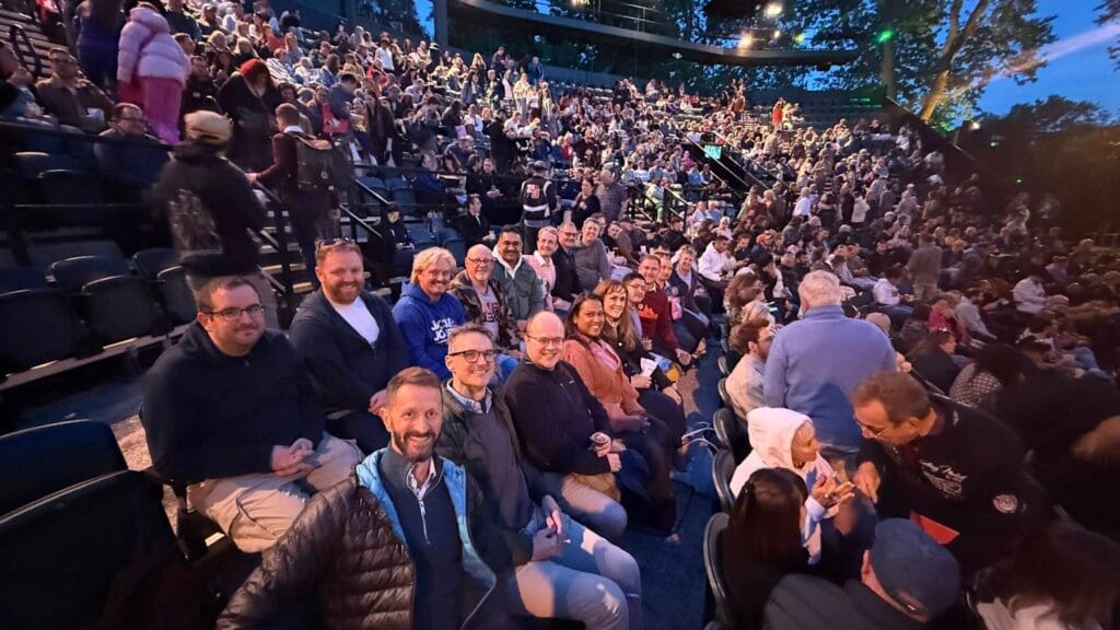 A large West End Outings group inside a London theatre before the show
