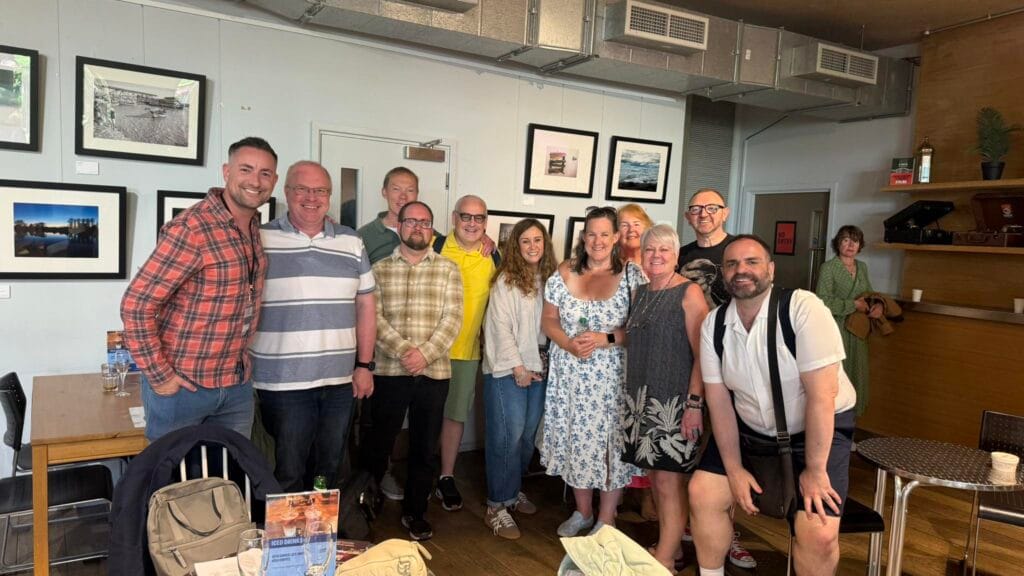A West End Outings group meeting up in a theatre foyer before a London matinee