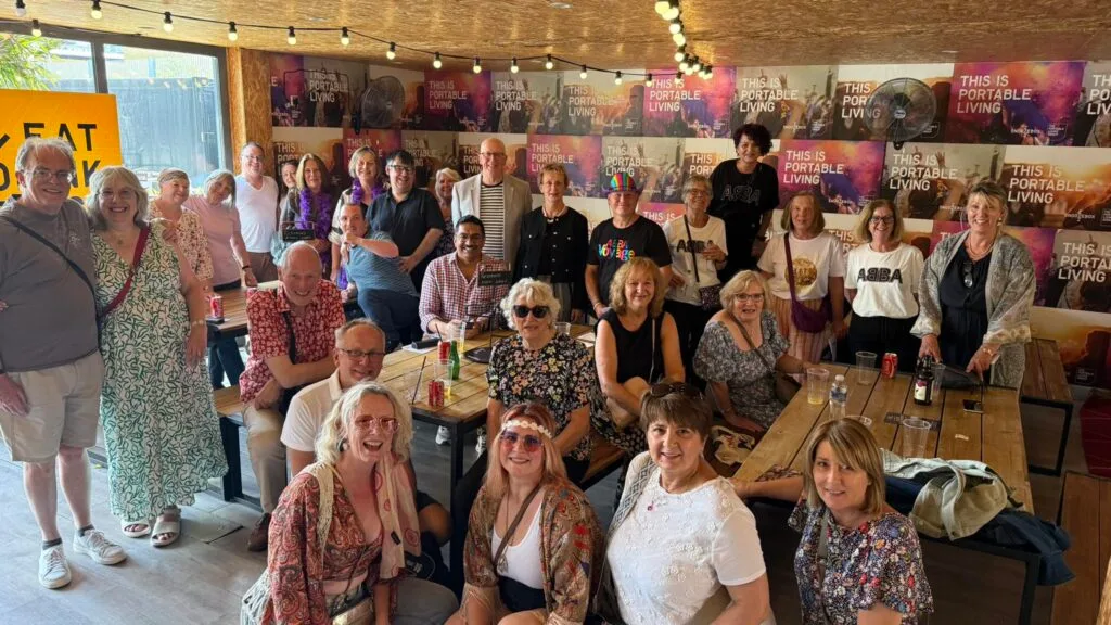 A big group meeting up in a London bar before a West End show